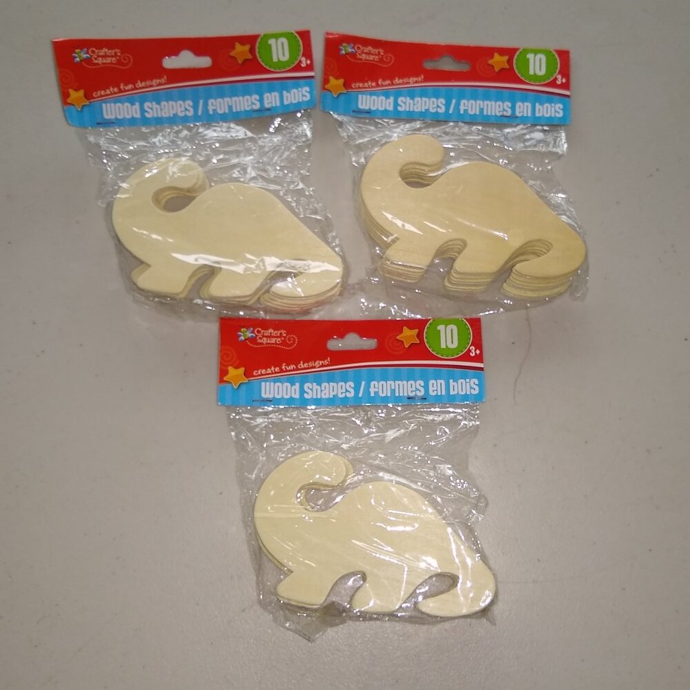 Crafter's Square Wooden Unpainted Die-Cut Dinosaurs  2.5" X 4.75" set of 3 New
